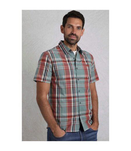 Mens judd checked organic cotton short-sleeved shirt mineral blue Weird Fish