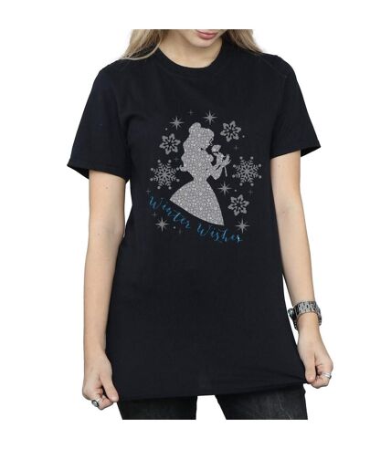 Disney Princess Womens/Ladies Belle Winter Silhouette Cotton Boyfriend T-Shirt (Black) - UTBI48950