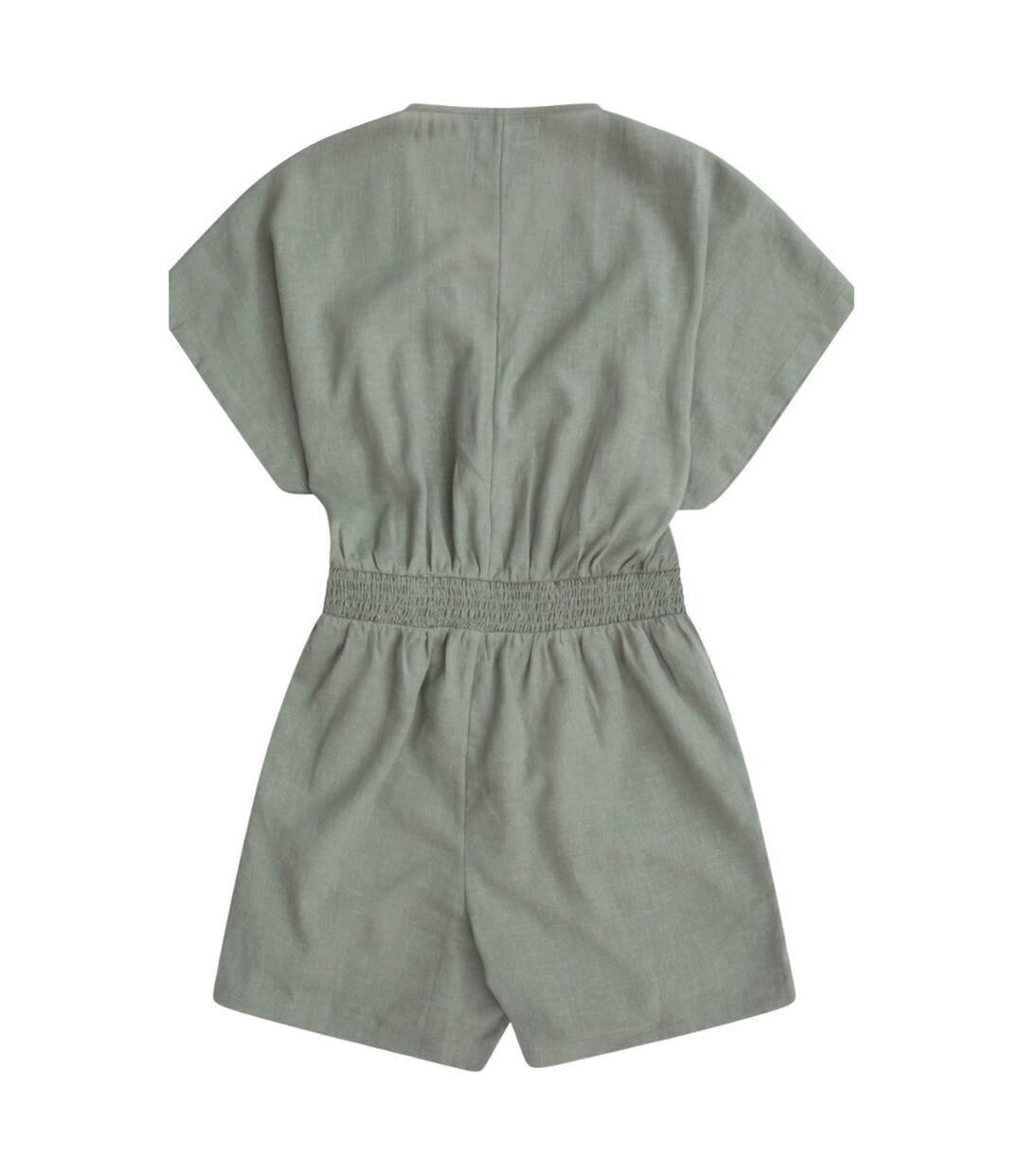 Womens/ladies linen wrap playsuit beige Animal-2