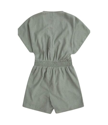 Womens/ladies linen wrap playsuit beige Animal