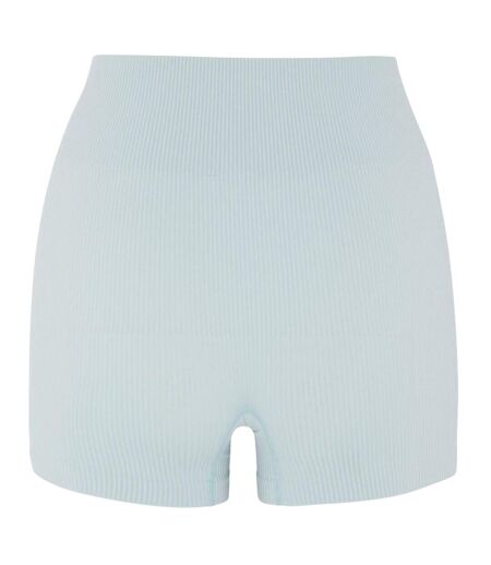 Womens/ladies Ribbed High Waist Cycling Shorts Light Blue HIIT