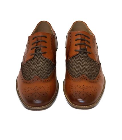 Goor Mens 4 Eye Leather Lined Brogue Gibson Shoe (Tan) - UTDF1831