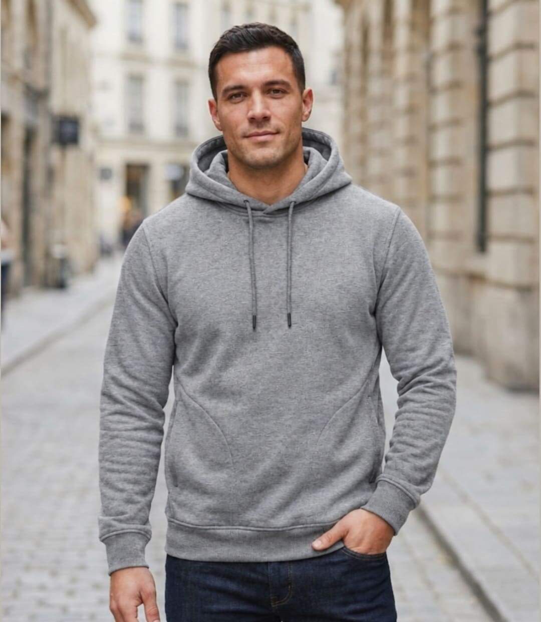 CHALLENGER PRIAM5 — Sweat à capuche gris chiné : confort thermique et poches zippées-5