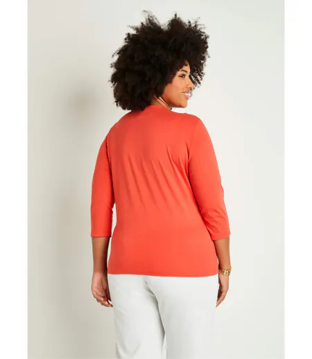 T-shirt court brodé manches 3/4