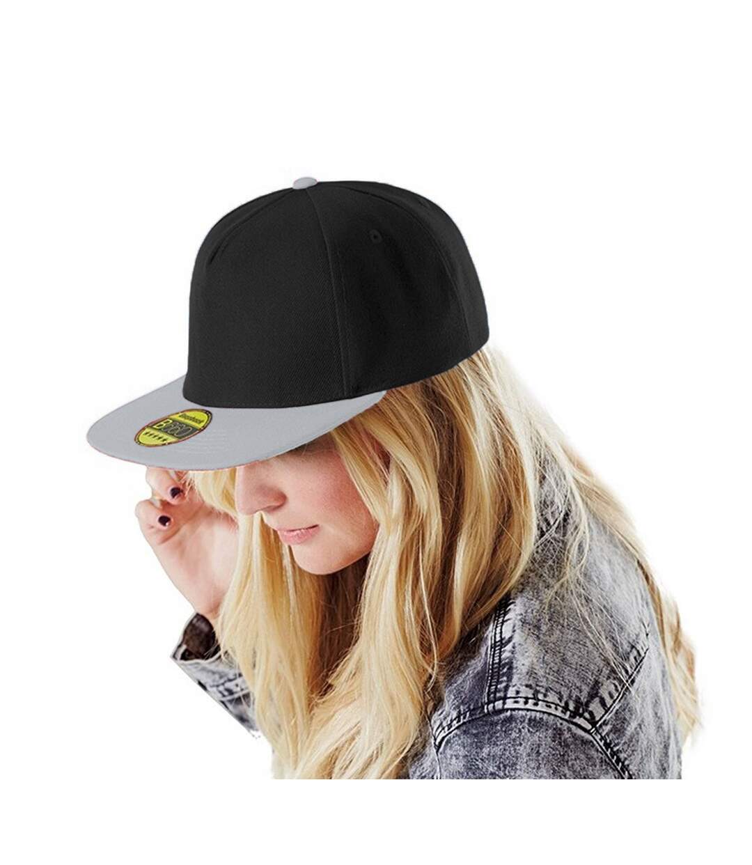 Beechfield Unisex Original Flat Peak Snapback Cap (Pack of 2) (Black/Light Grey) - UTRW6745-3