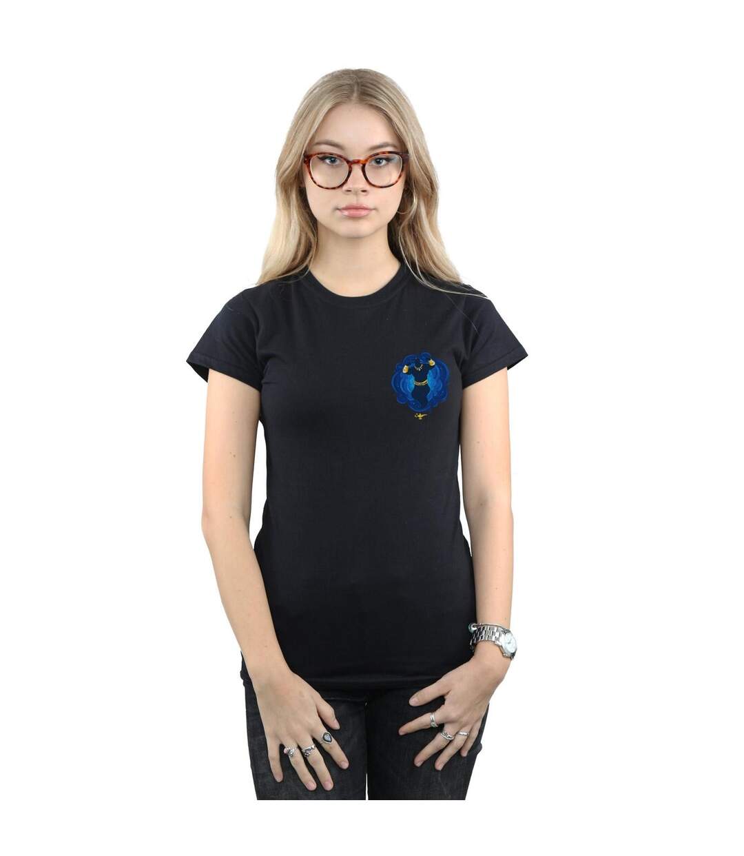 Disney Femmes/Les femmes Aladdin Movie Genie Breast Print Cotton T-Shirt (Noir) - UTBI6430-2