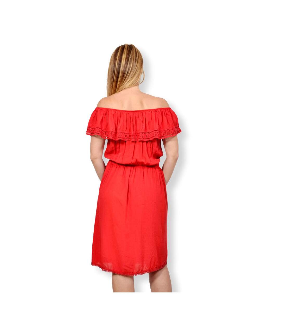 Robe femme - Sans manche - couleur  rouge - Longueur genoux-3