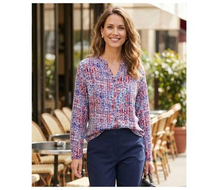 Chemisier Femme Imprimé Bleu et Rouge en Viscose Fluide