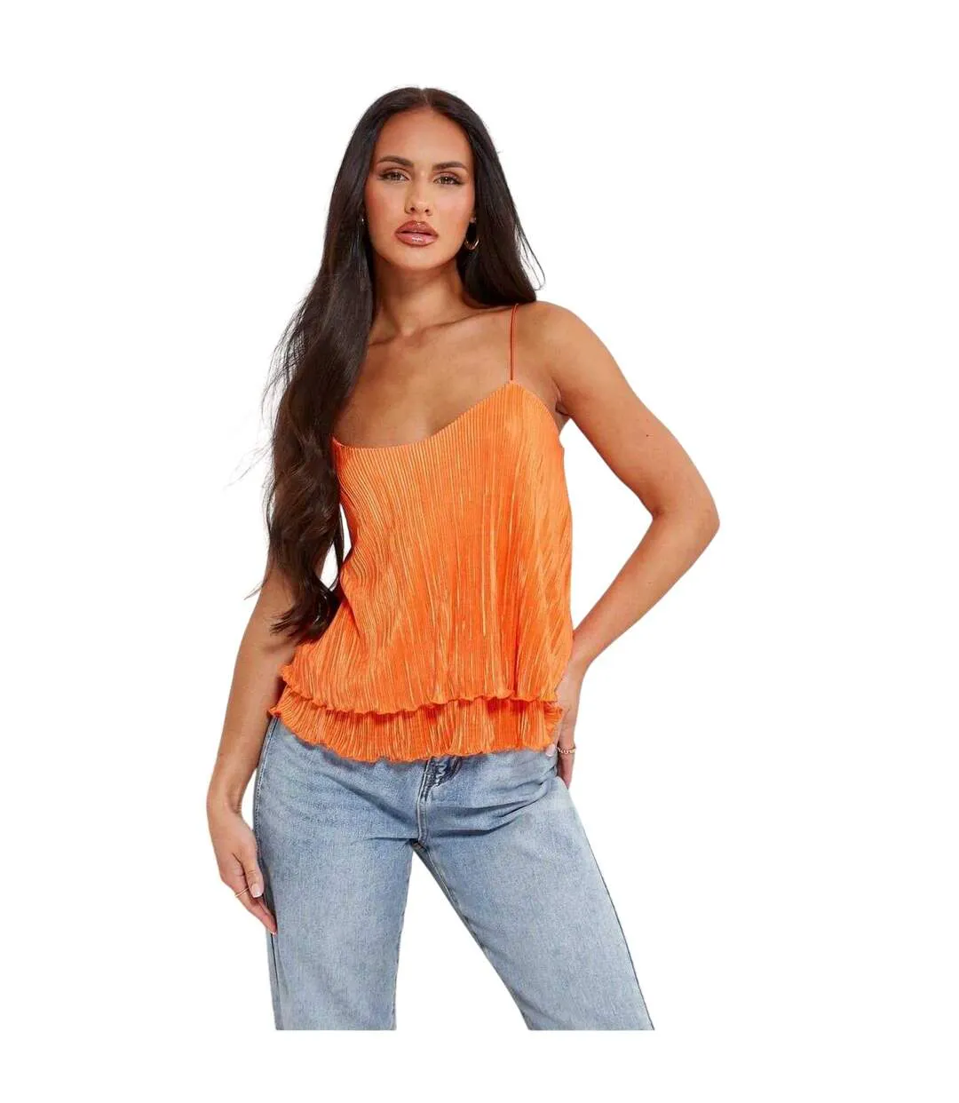 Débardeur Bretelles Fines Motif/style Superposé Femme Orange I Saw It First-2
