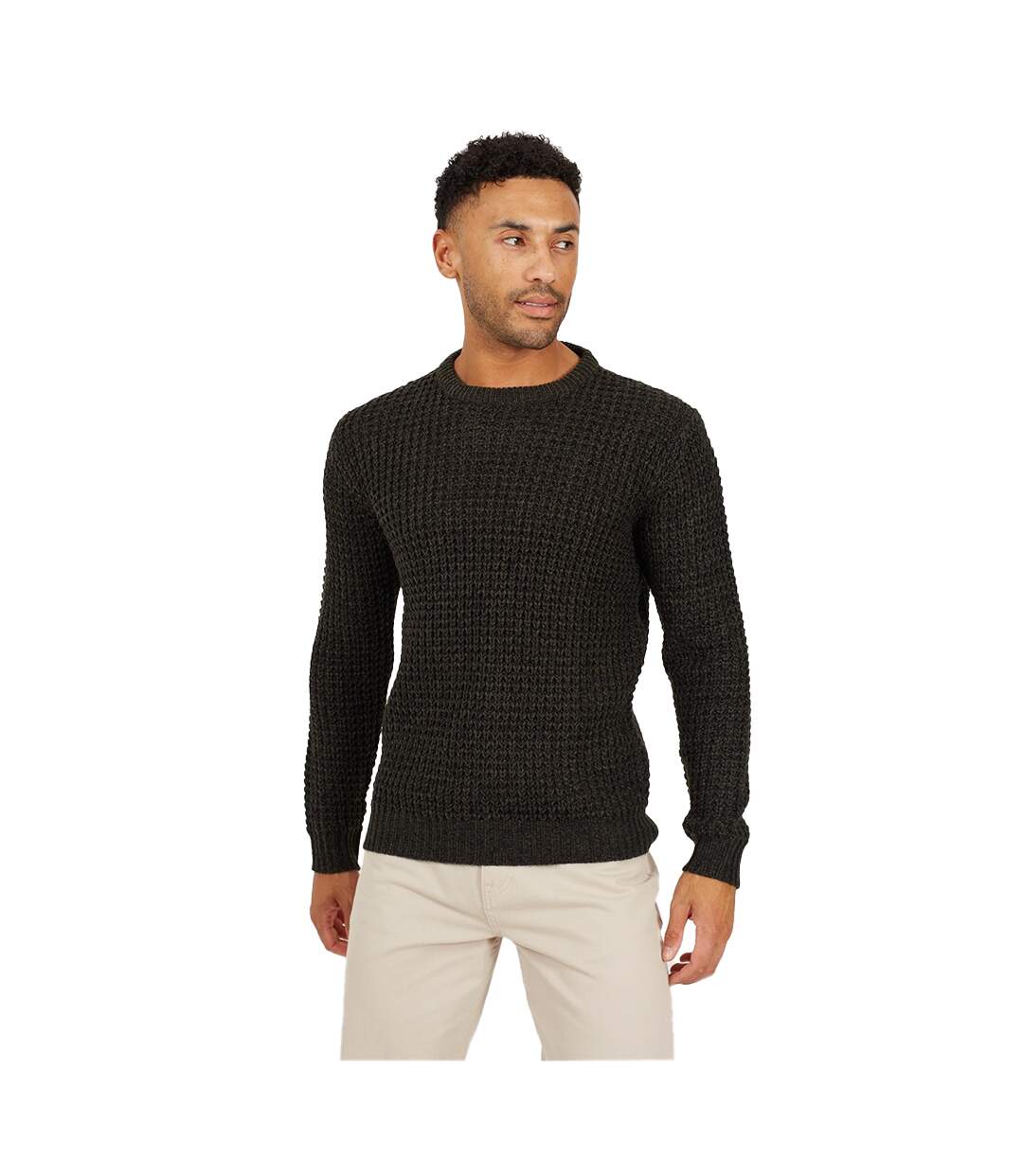 Sweat Motif/style Tricoté Homme Kaki Noir Brave Soul-2