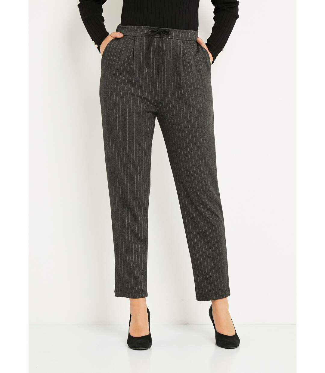 Pantalon droit taille élastiquée maille stretch-1
