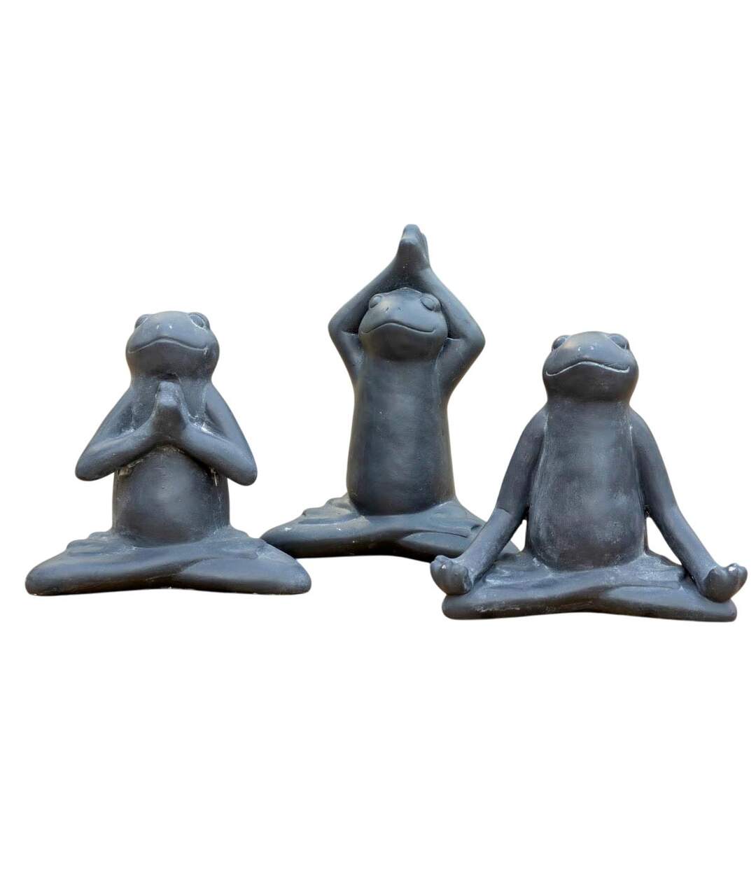 Lot de 3 Grenouilles Déco en Ciment Lia 18cm Gris-1