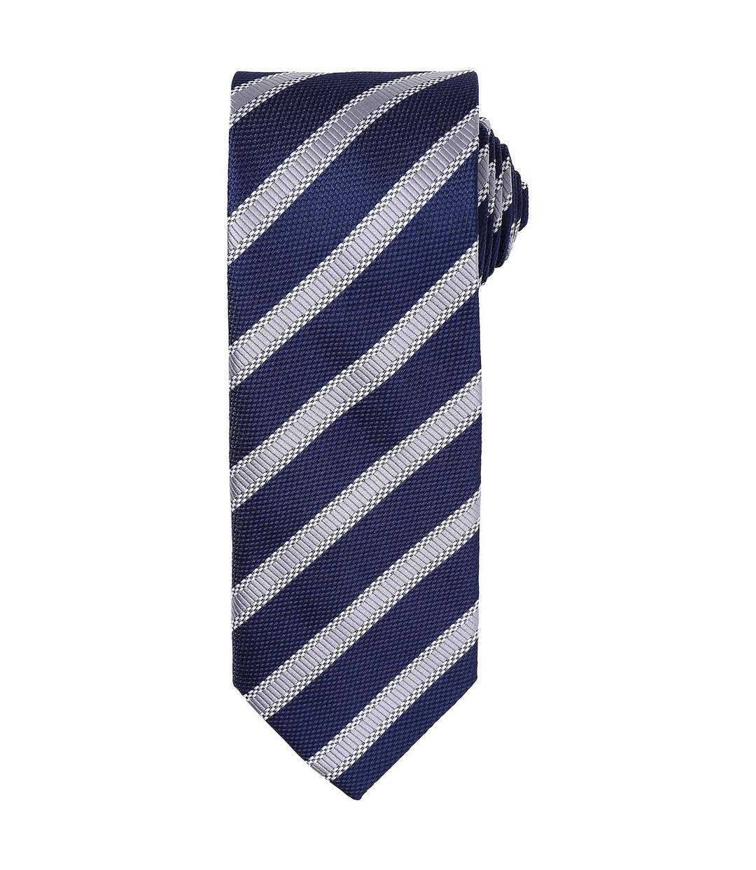 Mens stripe waffle tie one size navy/silver Premier