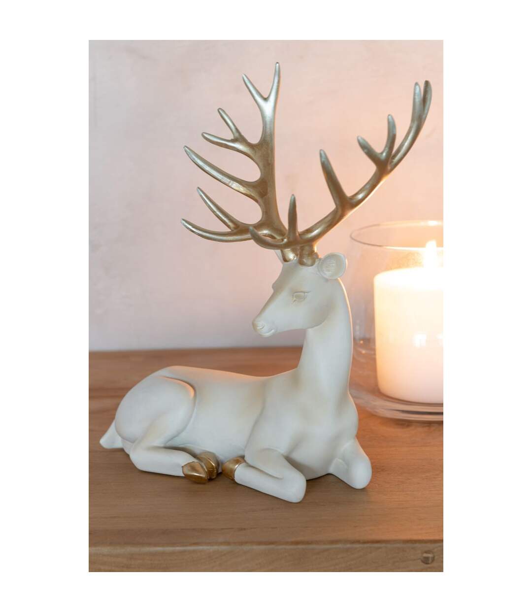 Statuette Cerf Déco Couché 29cm Beige Clair-3