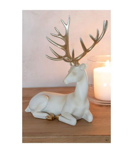 Statuette Cerf Déco Couché 29cm Beige Clair