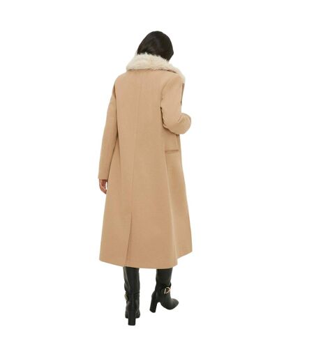 Womens/ladies faux fur trim single-breasted coat camel Dorothy Perkins