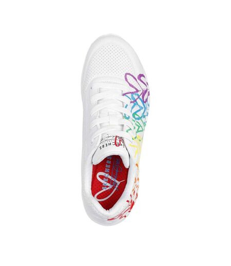 Womens/ladies Goldcrown Glitter Heart Trainers White Multicoloured Skechers