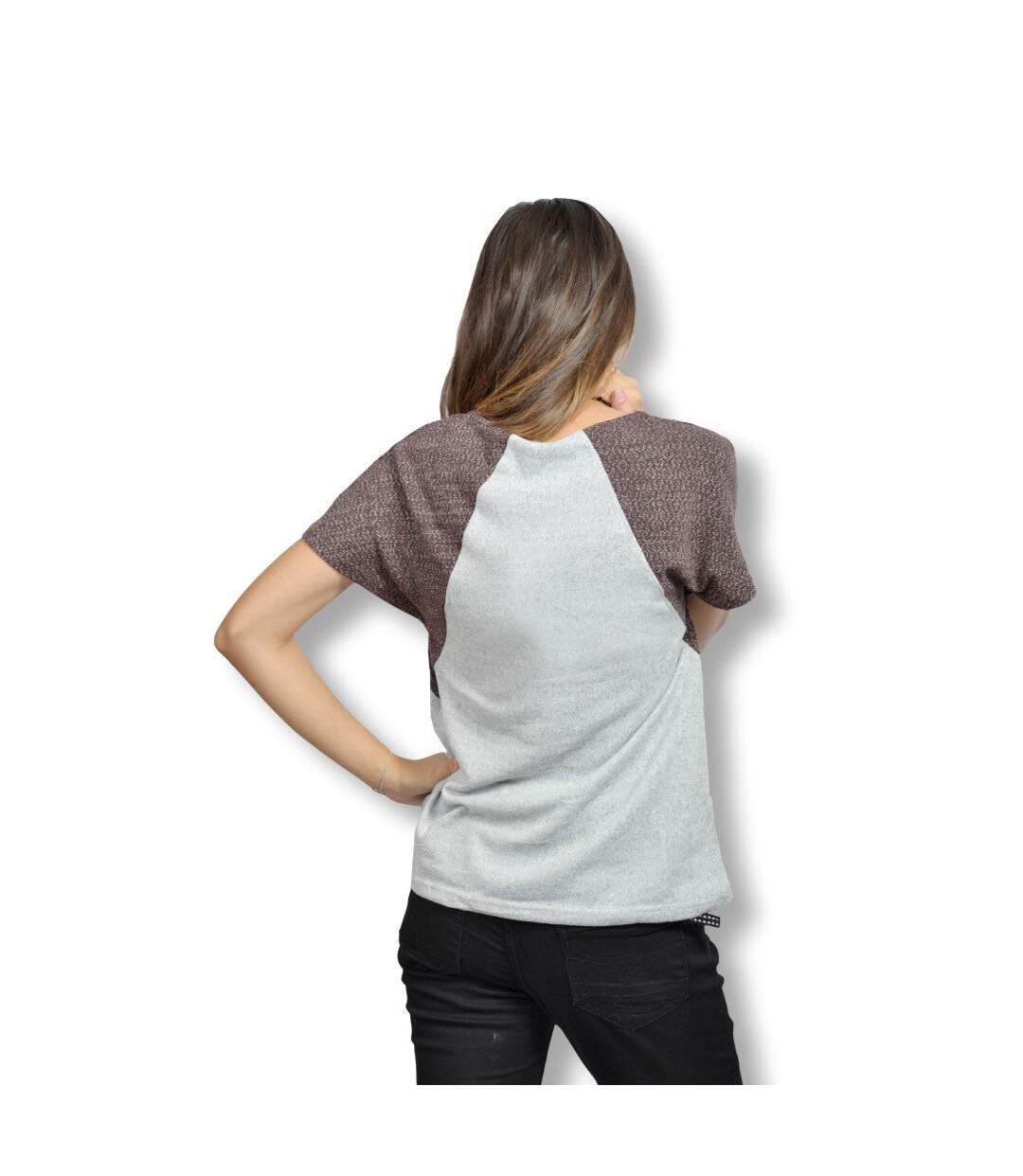 Pull femme manches courtes  de couleur gris-2