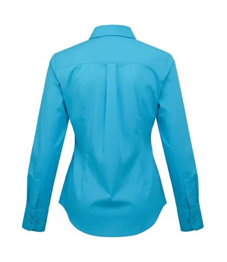 Womens/ladies Poplin Long-sleeved Blouse Turquoise Premier
