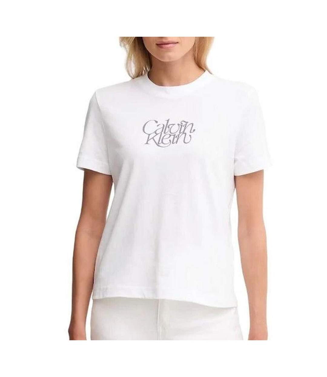 T-Shirt blanc femme calvin klein jeans fitted script-1