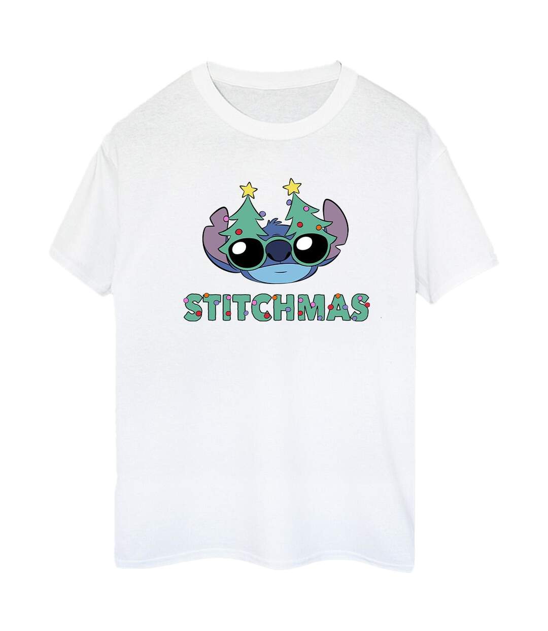 Disney Womens/Ladies Lilo & Stitch Stitchmas Glasses Cotton Boyfriend T-Shirt (Blanc) - UTBI30656-1
