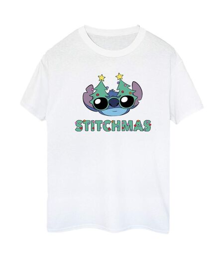 Disney Womens/Ladies Lilo & Stitch Stitchmas Glasses Cotton Boyfriend T-Shirt (Blanc) - UTBI30656