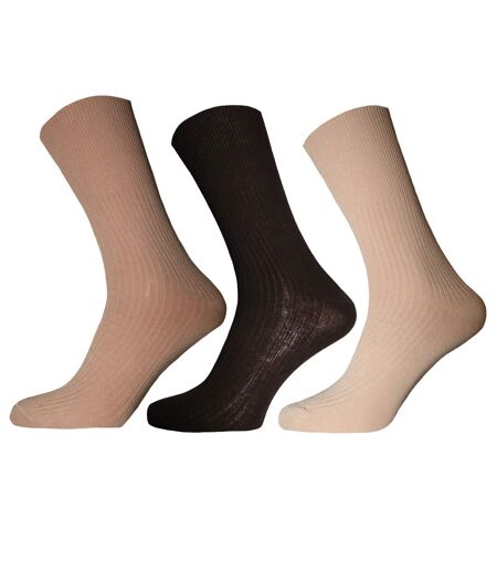 Simply Essentials Mens Therapeutic Socks (Pack Of 3) (Shades of Brown)