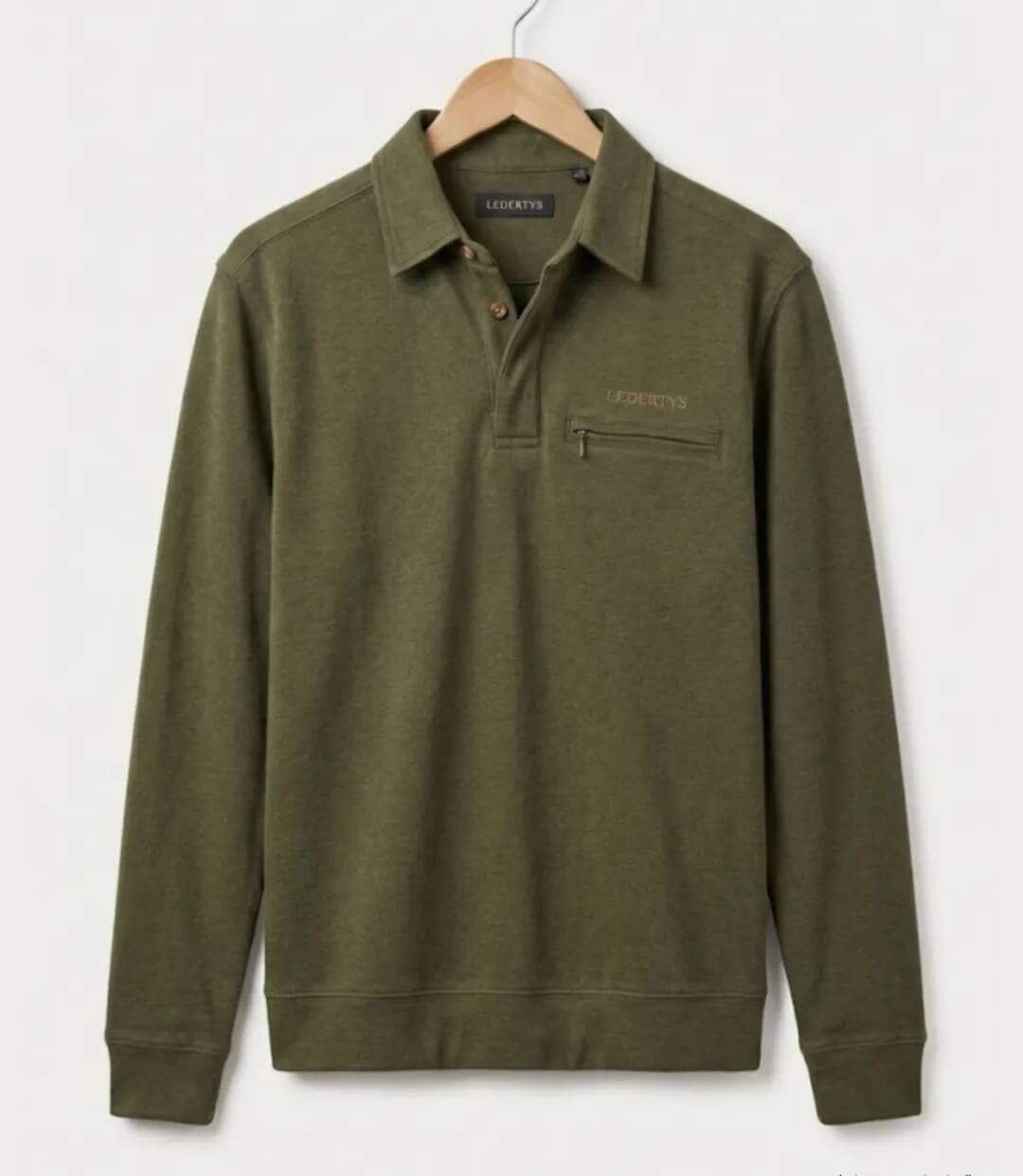 Sweat-shirt Col Polo Homme Ledertys Kaki LY0609-5