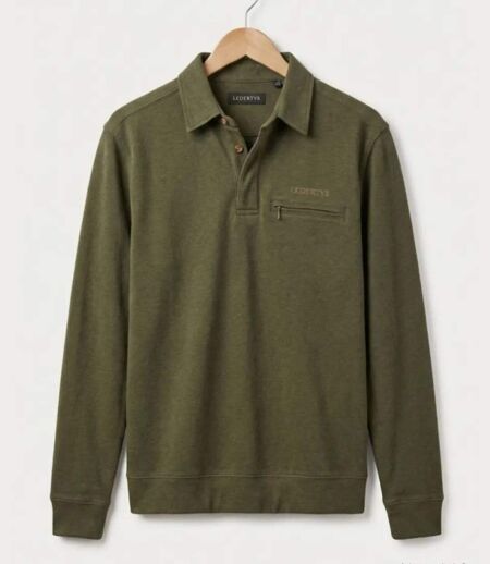 Sweat-shirt Col Polo Homme Ledertys Kaki LY0609