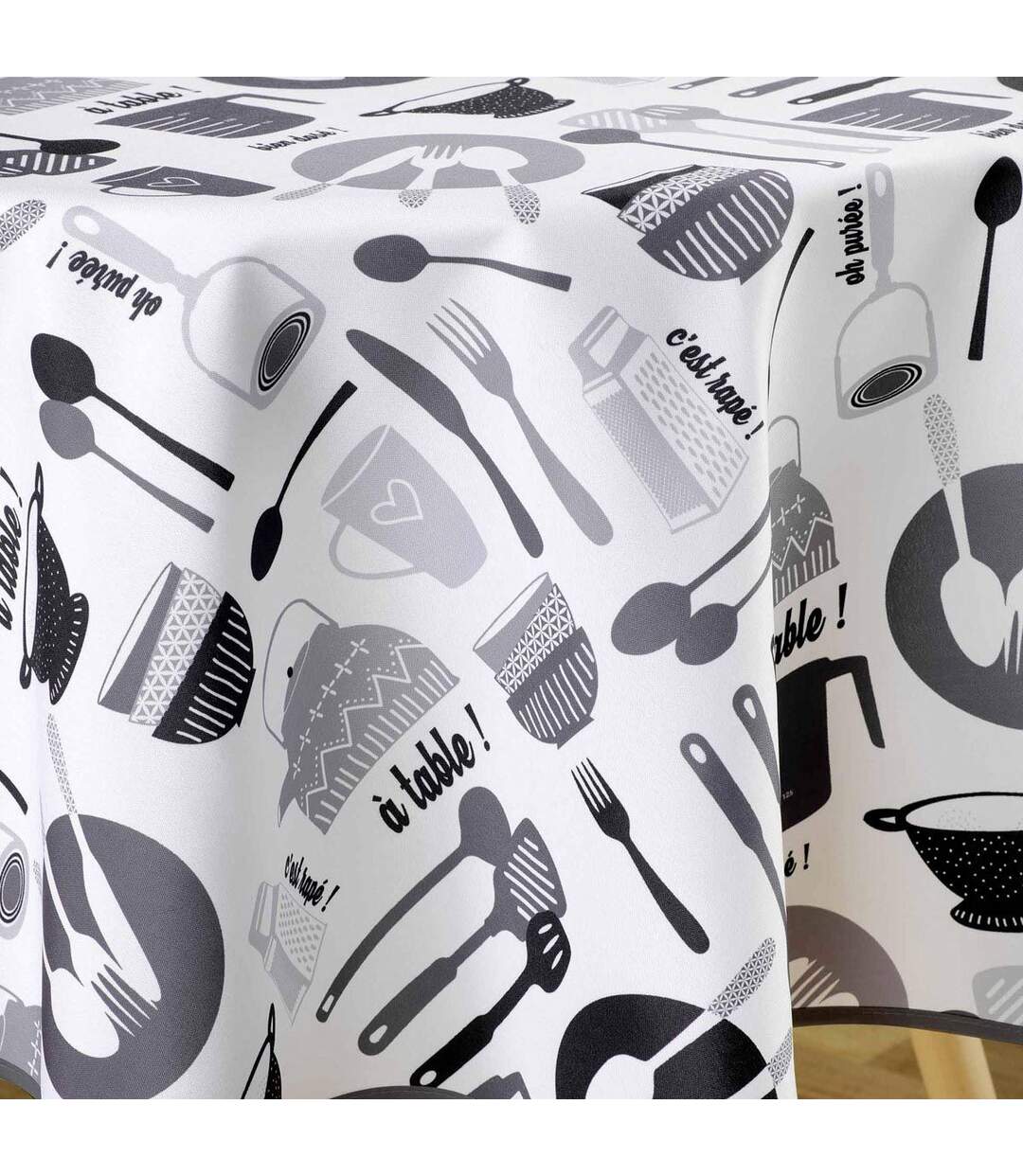 Nappe Ronde Imprimé Kitchen 180cm Blanc & Noir-2