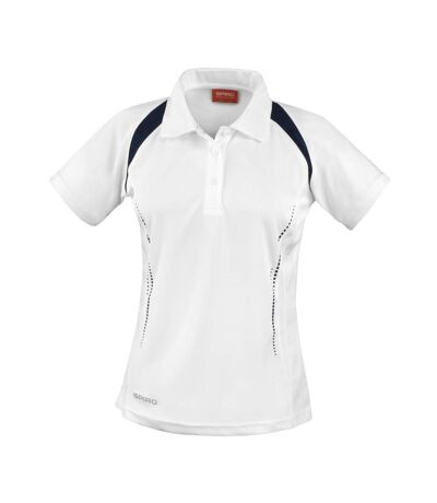 Womens/ladies Team Spirit Polo Shirt White Navy Spiro