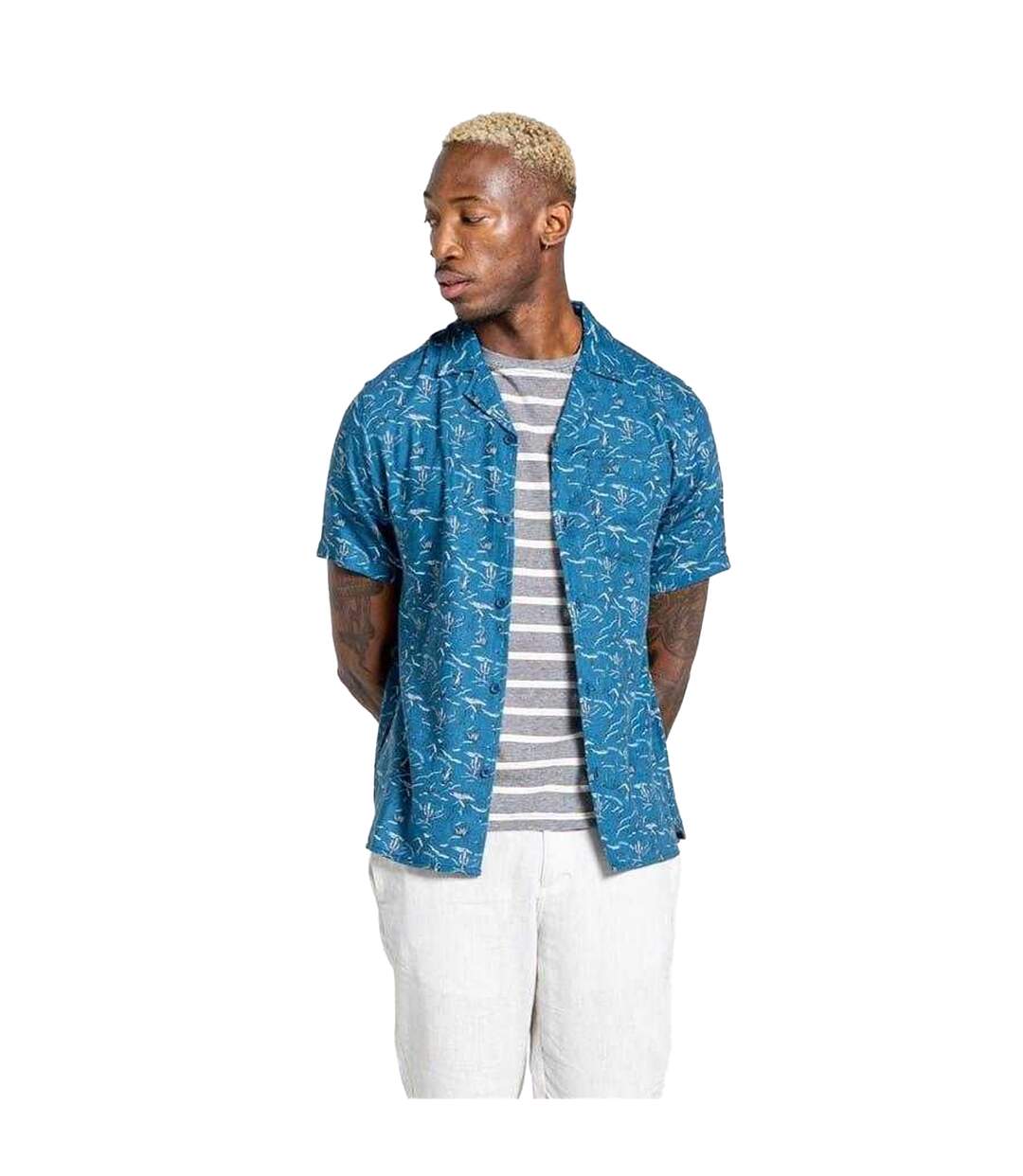 Chemise Manches Courtes Motif/style Cactus Hula Homme Bleu Mer Foncé Imprimé Intégral Craghoppers-4