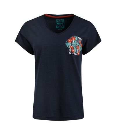Womens/ladies no rain no flowers slub pocket t-shirt navy Weird Fish