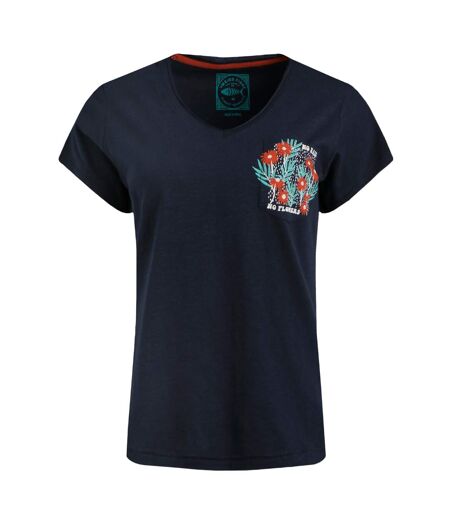Womens/ladies no rain no flowers slub pocket t-shirt navy Weird Fish