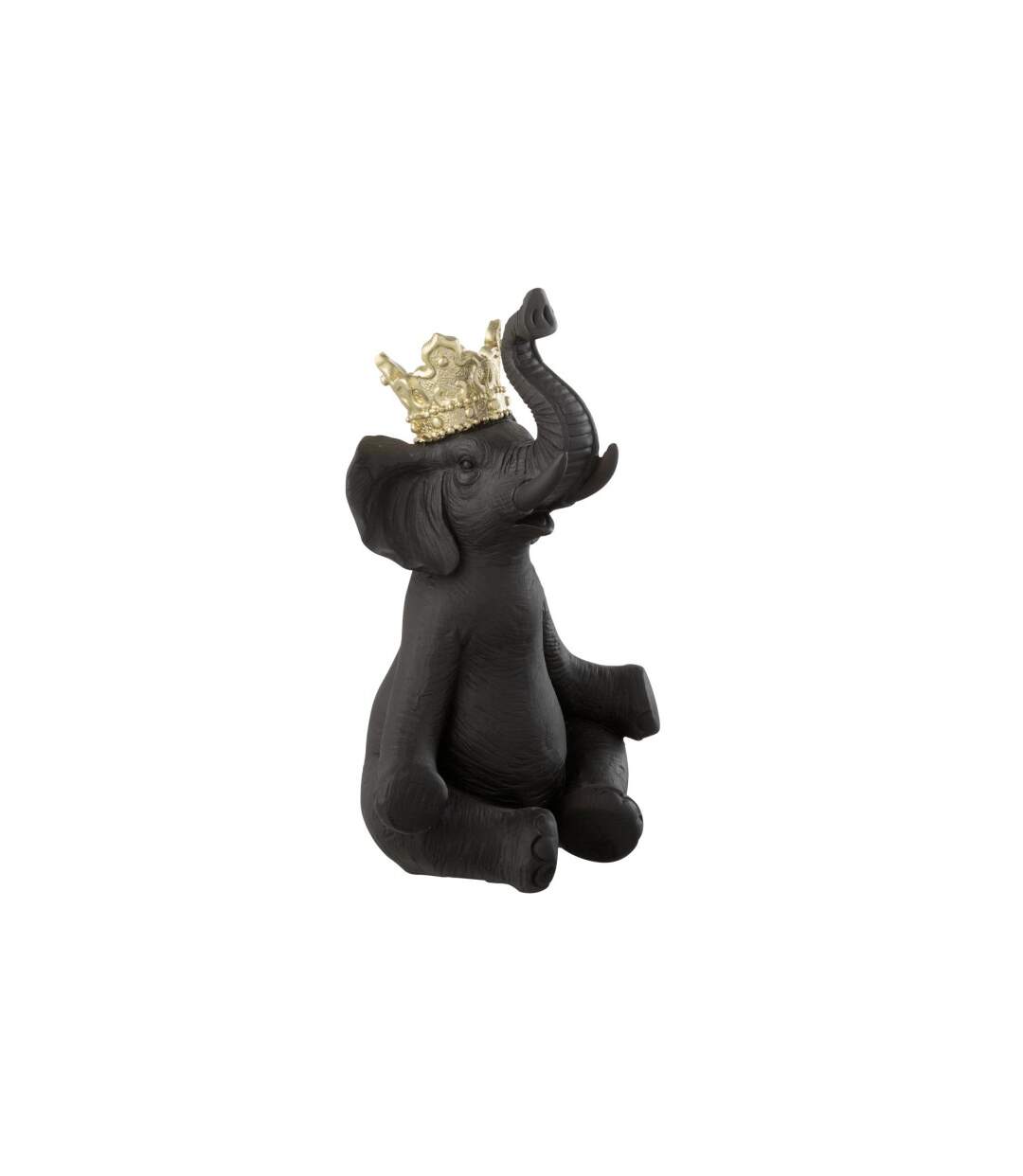 Statuette Éléphant Assis Couronne 23cm Noir-1