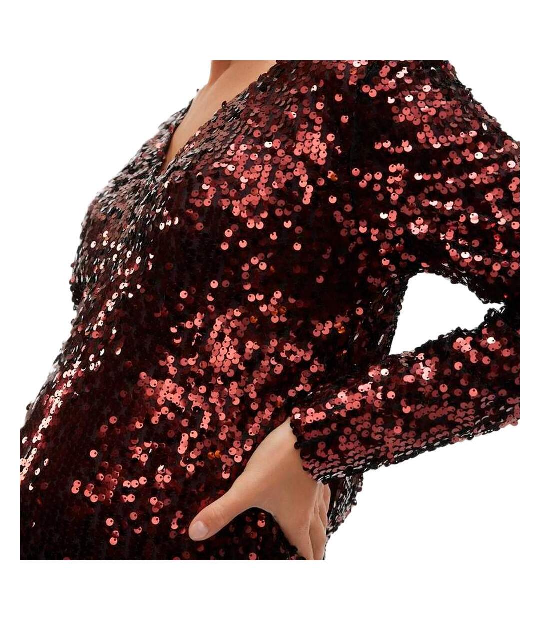 Robe à Sequin Rouge Femme Mamalicious Party Solid - M-3