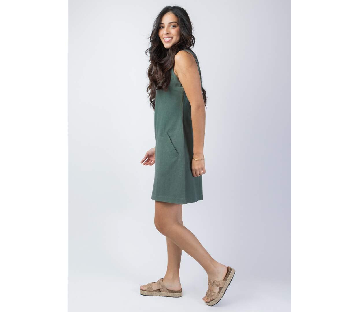 Robe coupe droite unie Ondine kaki Coton Du Monde-3