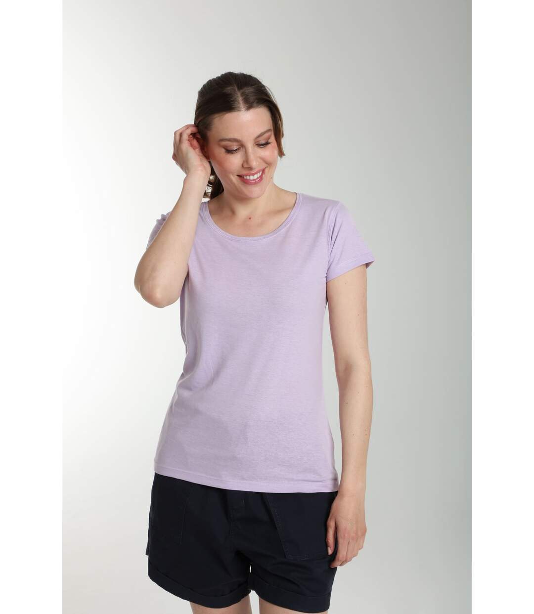 Tee shirt col rond manches courtes femme Marine Orchid Bloom(Violet) | Gerard Pasquier-3