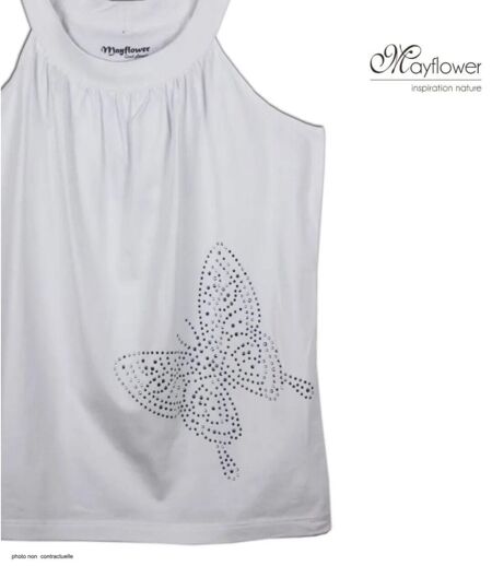 Débardeur MAYFLOWER TF196BL à motif papillon strass : l'éclat poétique pour sublimer votre allure