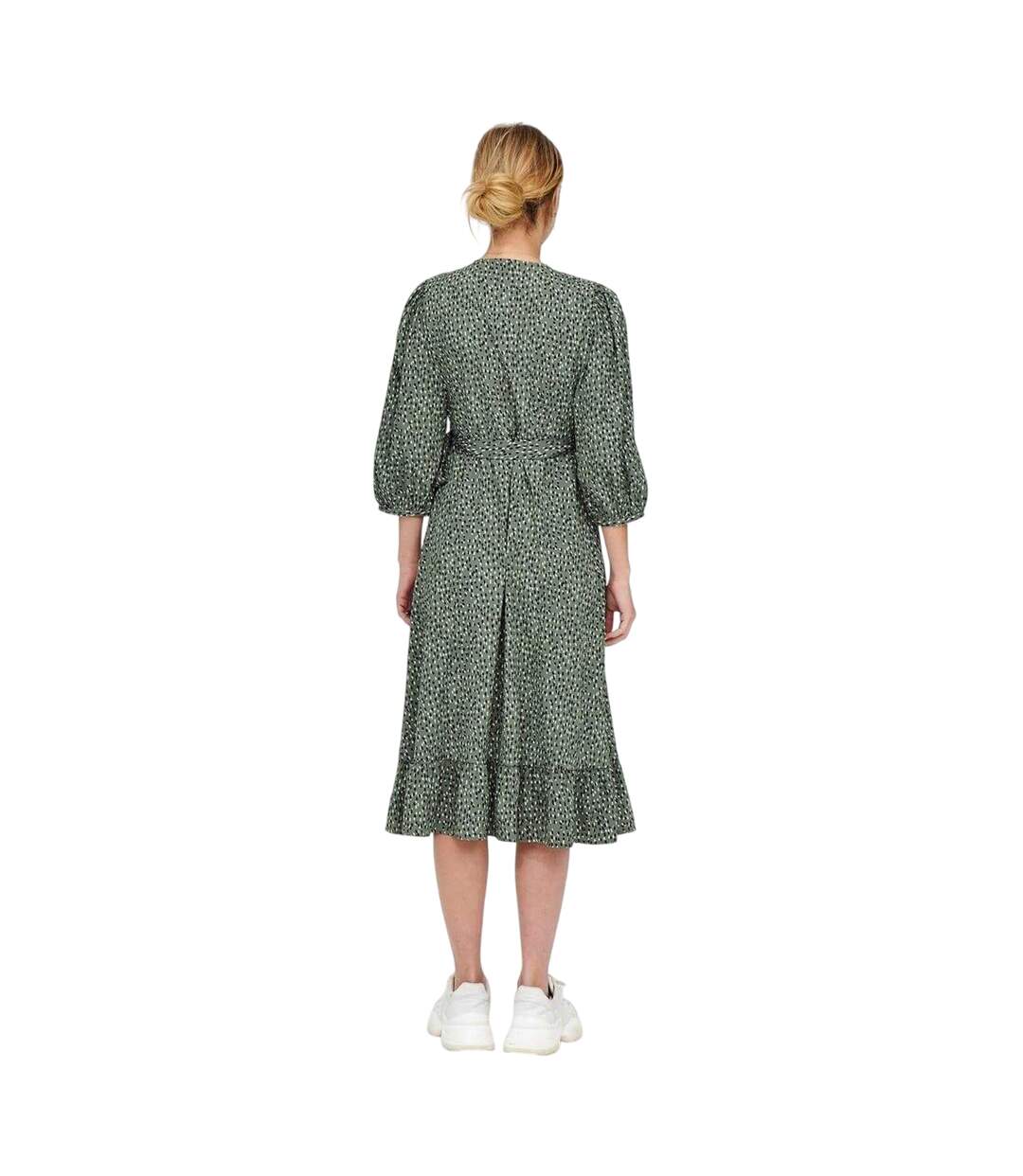 Robe Portefeuille Manches Bouffantes Motif/style Abstrait Olivia Femme Vert De Gris Only-2