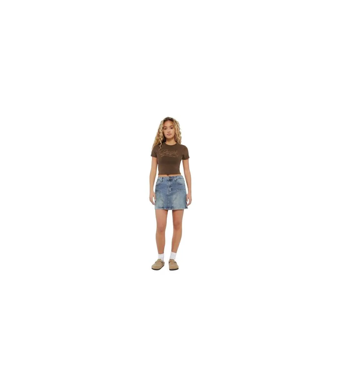 Mini Jupe Motif/style Panneau Femme Bleu Délavé Guess-1