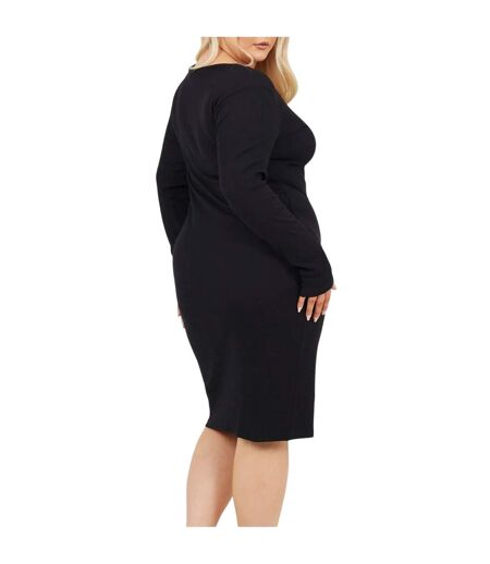 Womens/ladies Notch Neck Midi Dress Black Brave Soul