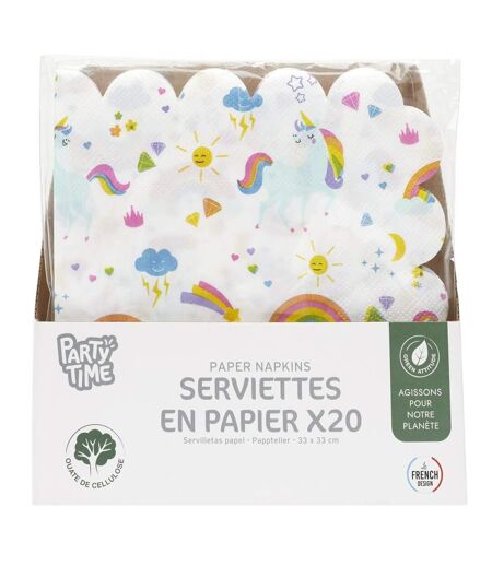Lot de 20 Serviettes en Papier Licorne 33x33cm Blanc