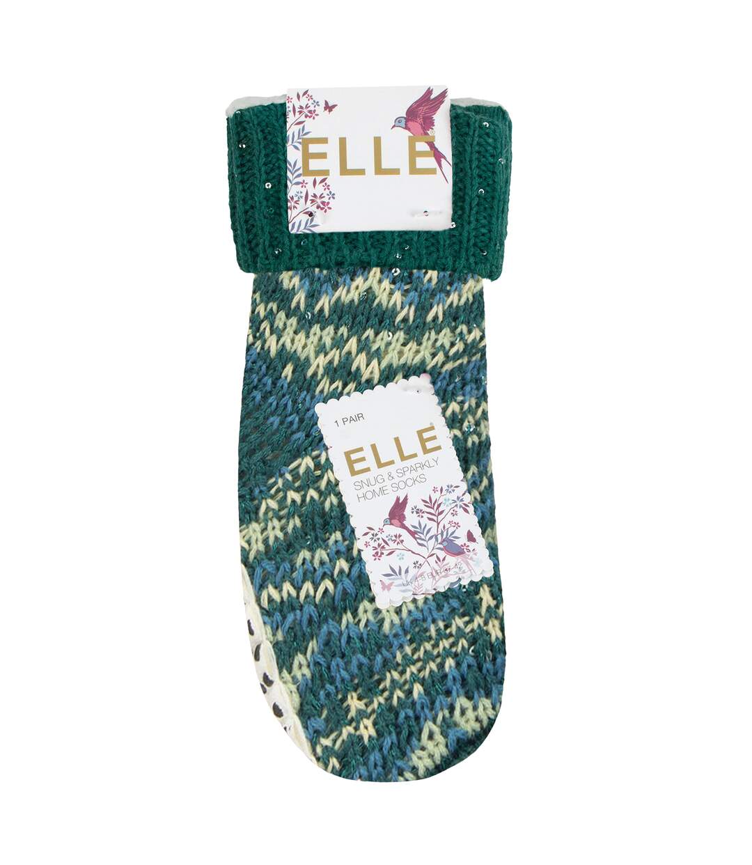1 Pair Ladies Chunky Fair Isle Moccasin Grip Socks - Warm Winter Slipper Socks-2
