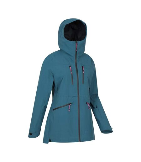 Womens/ladies Tempest Waterproof 3 Layer Ski Jacket Teal Mountain Warehouse