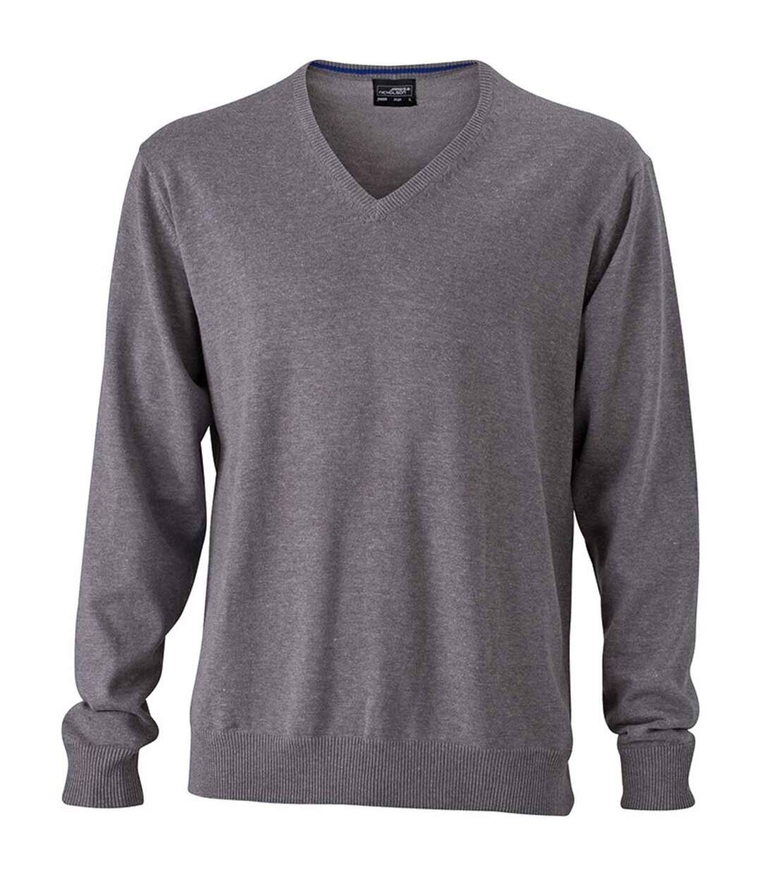 Pull classique col V - HOMME - JN659 - gris chiné