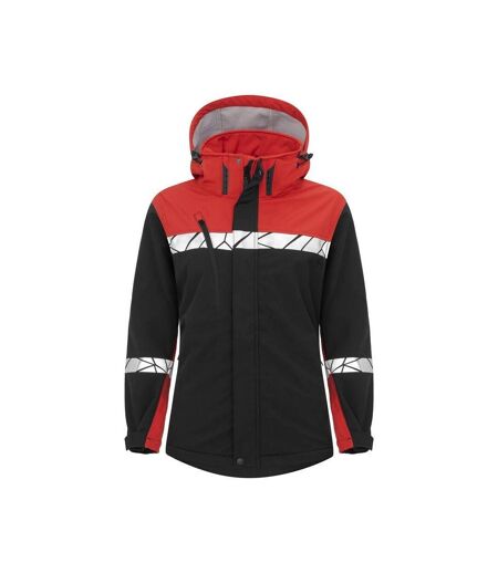 Womens/ladies Progression Soft Shell Jacket Black Red Projob