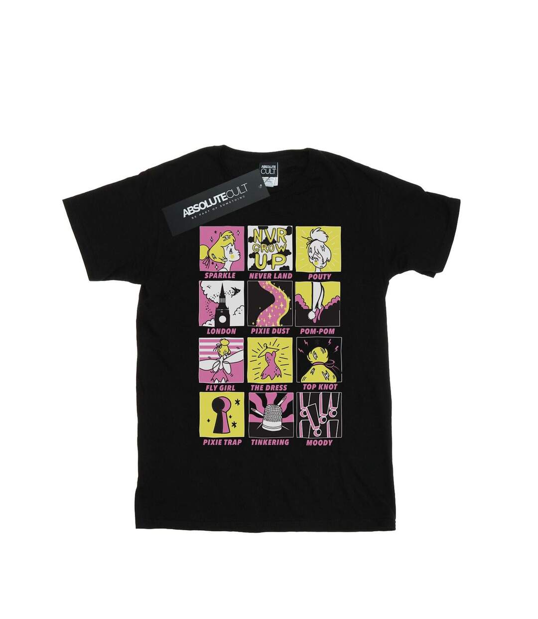Disney Femme/Ladies - T-shirt boyfriend en coton avec carrés de la Fée Clochette (Noir) - UTBI46466-1