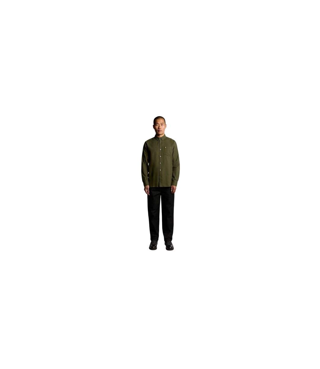 Chemise Unie Manches Longues À Boutons Homme Vert Kaki Lyle & Scott-1