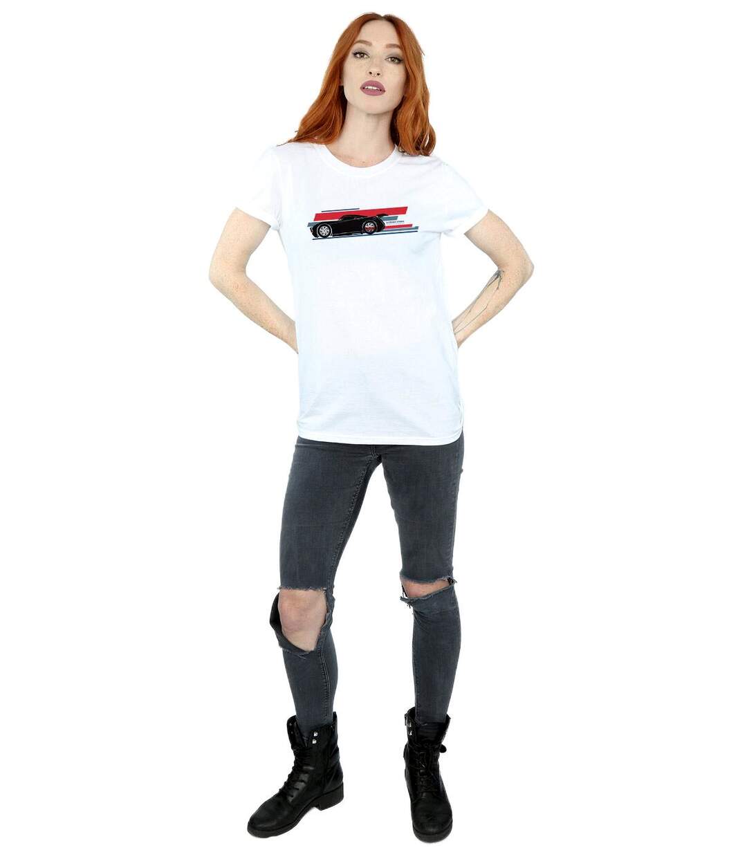 Disney T-shirt boyfriend en coton à rayures tempête Cars Jackson Femme/Ladies (Blanc) - UTBI16011-4